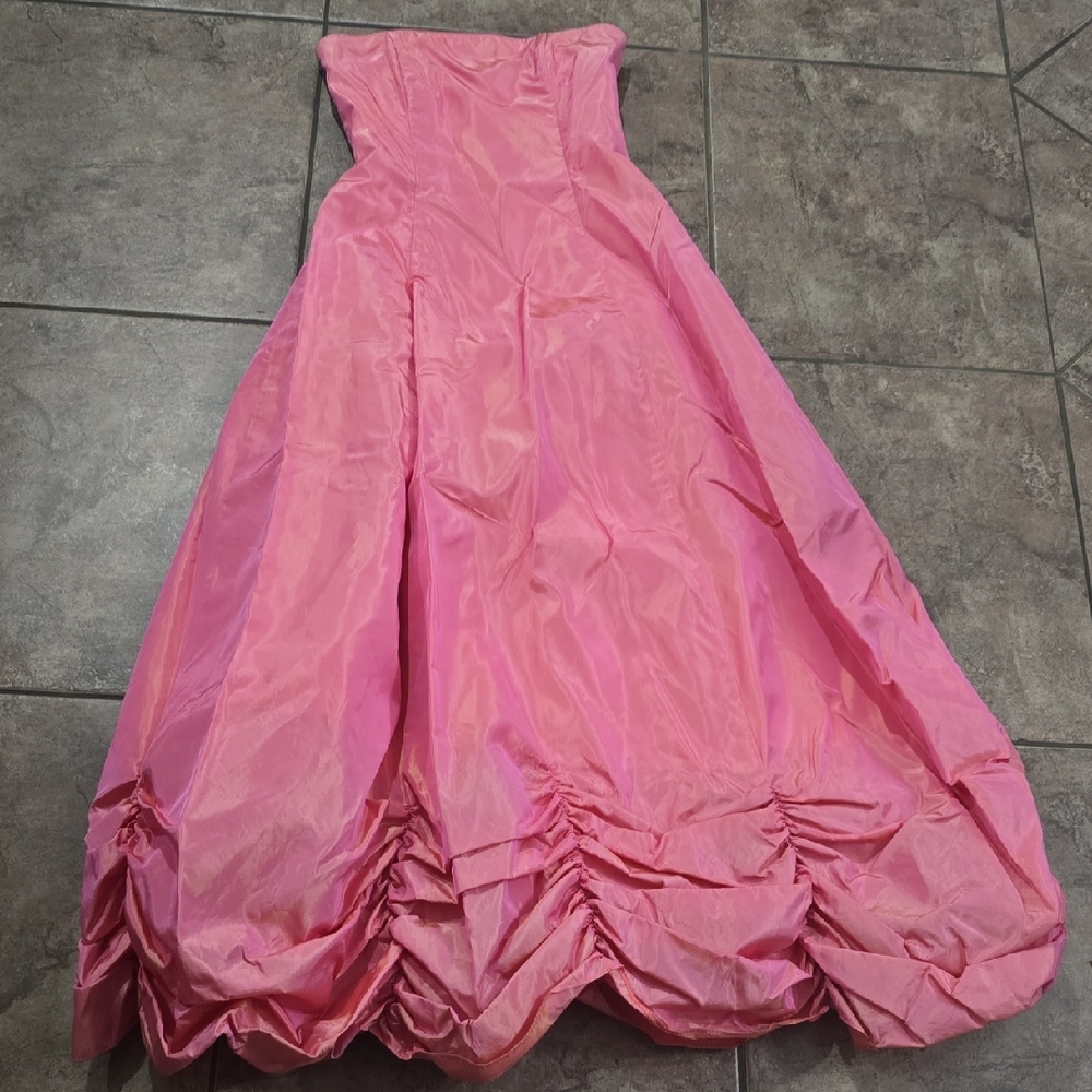 Jessica McClintock Vibrant Pink Orange irandesent taffeta dress
